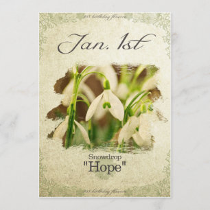 Carte Fleurs d'anniversaire le 1er janvier "Snowdrop"