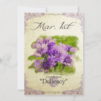 Carte Fleurs d'anniversaire le 1er mars "Cornflower"