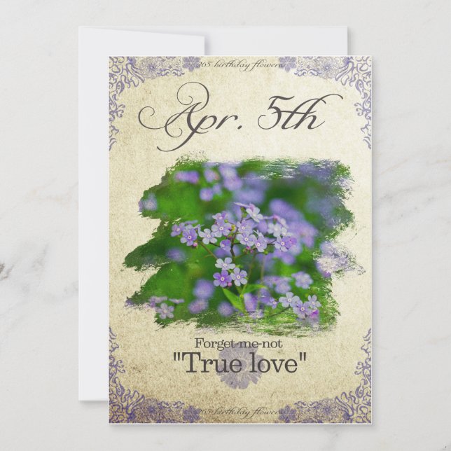 Carte Fleurs d'anniversaire le 5 avril "Oubliez-moi-pas" (Devant)