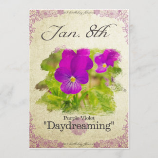 Carte Fleurs d'anniversaire le 8 janvier "Violet violet"