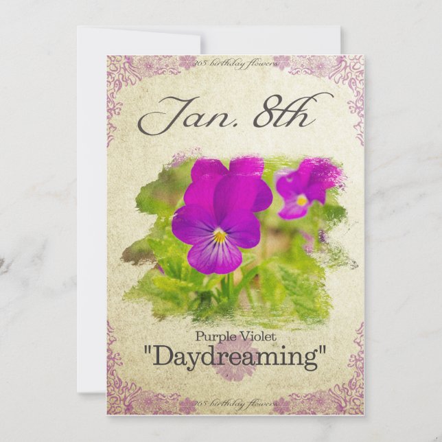 Carte Fleurs d'anniversaire le 8 janvier "Violet violet" (Devant)