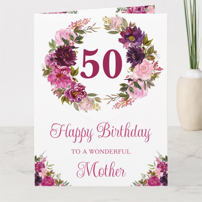Carte Fleurs d'anniversaire rose foncé aquarelle (Devant)