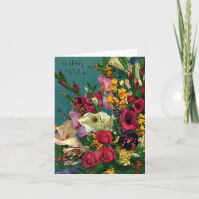 Carte Fleurs d'anniversaire vintages (Devant)