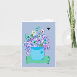 Carte Fleurs dans un Vase Bleu & Arrière - plan pour Sen