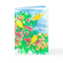 Fleurs d'aquarelle aux oiseaux jaunes Joyeuse fête