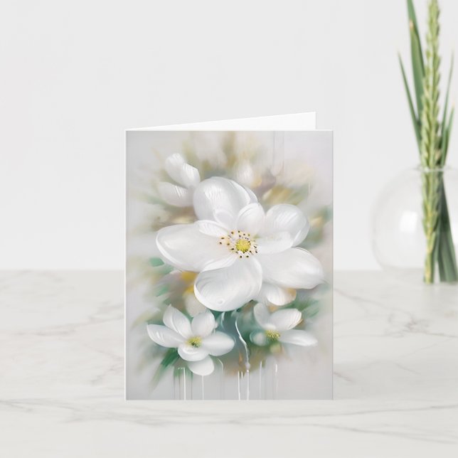 Carte Fleurs d'aquarelle blanches personnalisables (Devant)