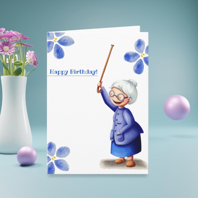 Carte Fleurs d'aquarelle bleu grand-mère avec anniversai (Créateur téléchargé)