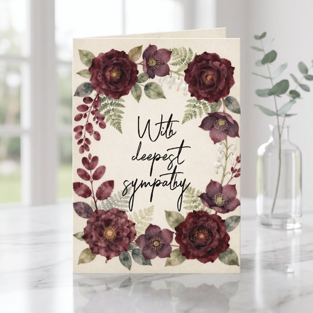 Carte Fleurs d'aquarelle bordeaux vintage pour condoléan (Créateur téléchargé)