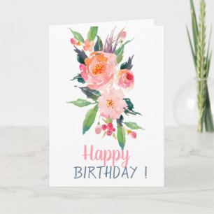 Carte Fleurs d'aquarelle chic Anniversaire