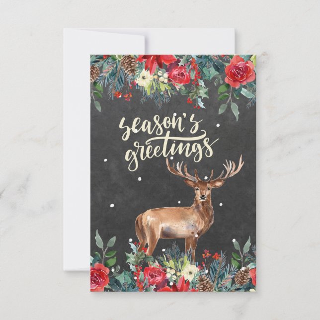 Carte Fleurs d'aquarelle d'hiver | Bonnes Fêtes (Devant)