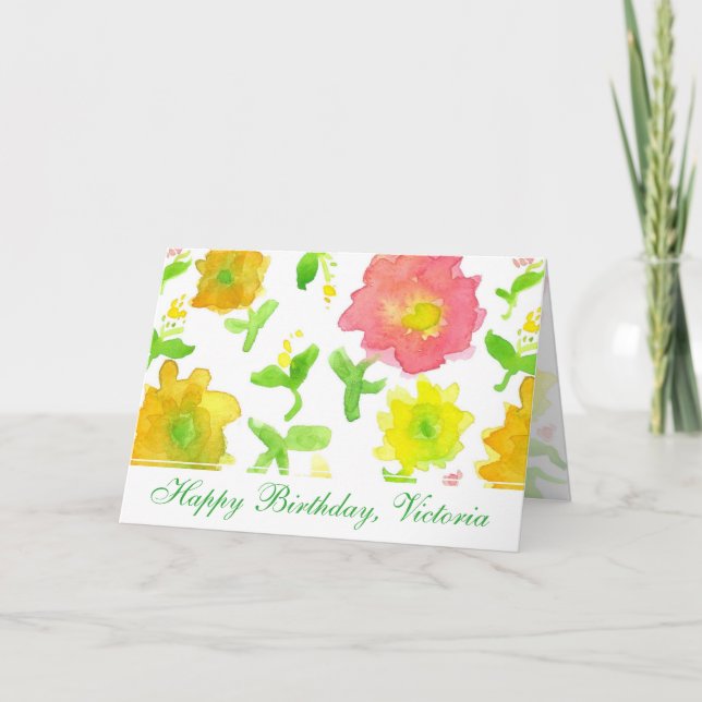 Carte Fleurs d'aquarelle jaune heureux ami d'anniversair (Devant)
