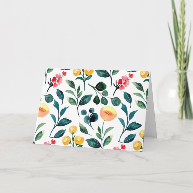 Carte Fleurs d'Aquarelle Jaune rustique et stylisée Blan (Devant)