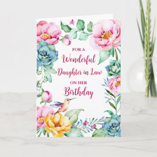 Carte Fleurs d'aquarelle printanière Fille en droit Anni