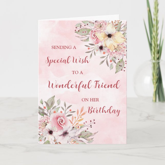 Carte Fleurs d'aquarelle rose Ami Anniversaire (Devant)