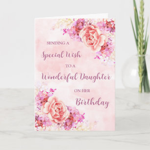 Carte Fleurs d'aquarelle rose Fille Anniversaire