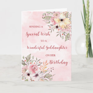 Carte Fleurs d'aquarelle rose Godgirl Anniversaire