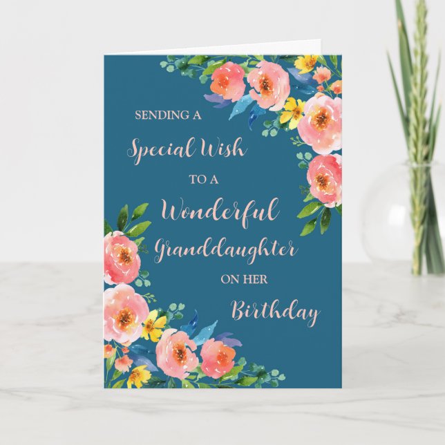 Carte Fleurs d'aquarelle rose Grandgirl anniversaire (Devant)