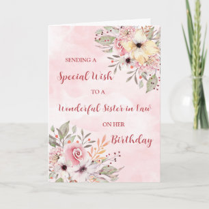 Carte Fleurs d'aquarelle rose Soeur en droit Anniversair