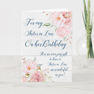 Carte Fleurs d'aquarelle rose Soeur en droit Anniversair