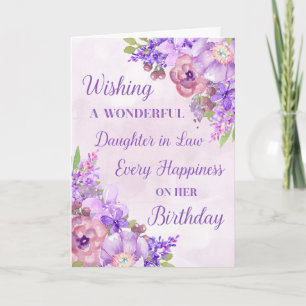 Carte Fleurs d'aquarelle violette Fille en droit Anniver