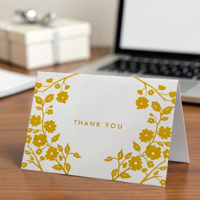 Carte Fleurs d'art populaire jaune simple Merci personna (Créateur téléchargé)