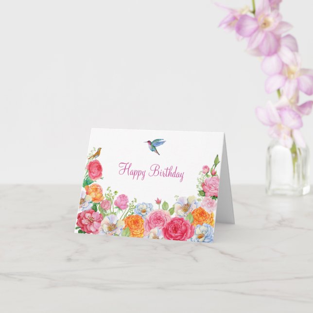 Carte Fleurs d'art Roses anniversaire (Orchidée)
