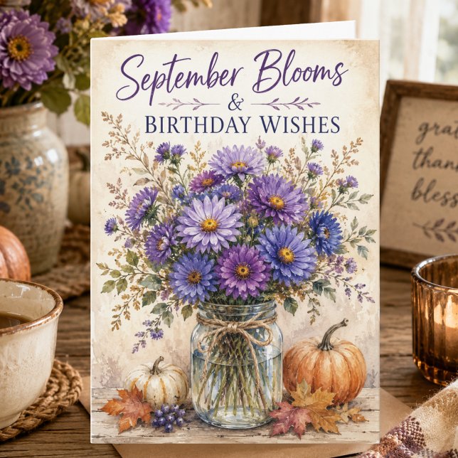Carte Fleurs d'aster d'automne rustiques Fête d'annivers (Créateur téléchargé)