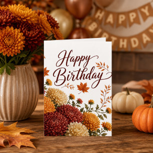 Carte Fleurs d'automne Chrysanthème Vœux d'anniversaire