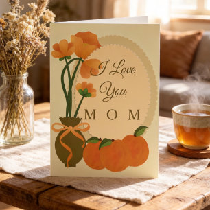 Carte Fleurs d'automne et pêches Message de maman
