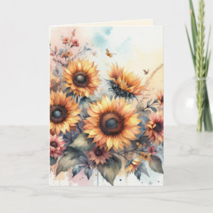 Carte Fleurs d'automne et tournesols aquarelle Monogramm