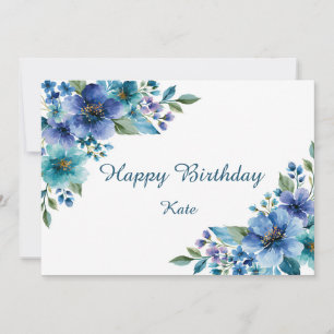 Carte Fleurs de aquarelle personnalisées bleues et sarce