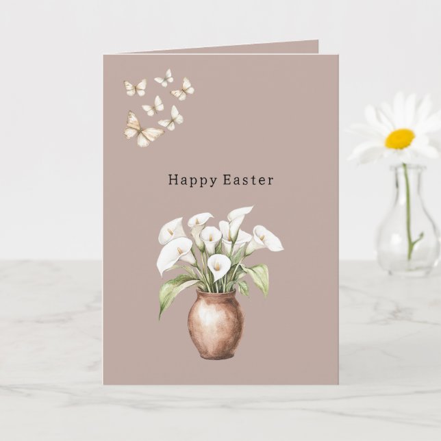 Carte Fleurs de calla de Pâques dans un vase avec papill (Petite plante)