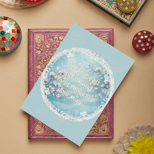 Carte Fleurs de cerisier roses turquoise élégantes pour 
