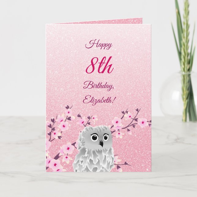 Carte Fleurs de cerisiers de hibou Bonne Parties scintil (Devant)