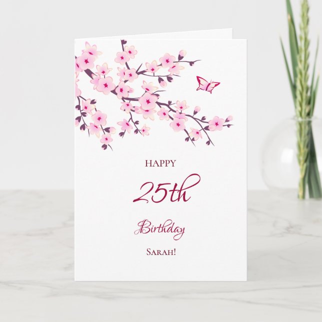 Carte Fleurs de cerisiers Joyeux Anniversaire rose blanc (Devant)
