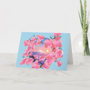 Carte Fleurs de cerisiers par le Mont Fuji en bleu