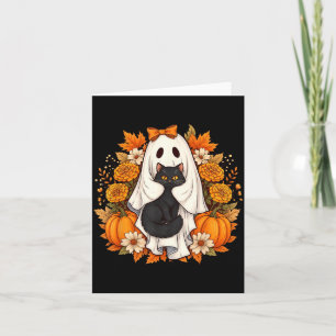 Carte Fleurs de chat noir fantôme d'Halloween