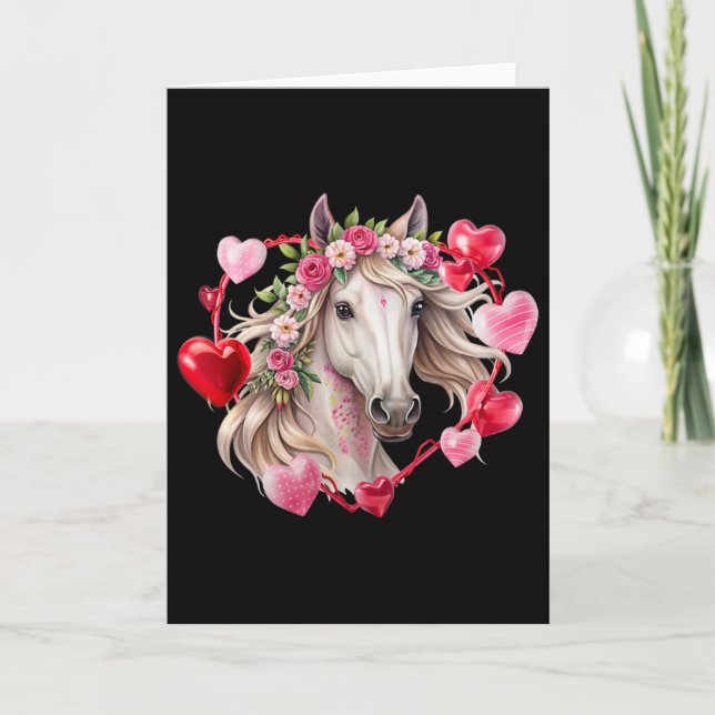 Carte Fleurs de cheval cœurs Bonne Saint-Valentin Équest (Devant)