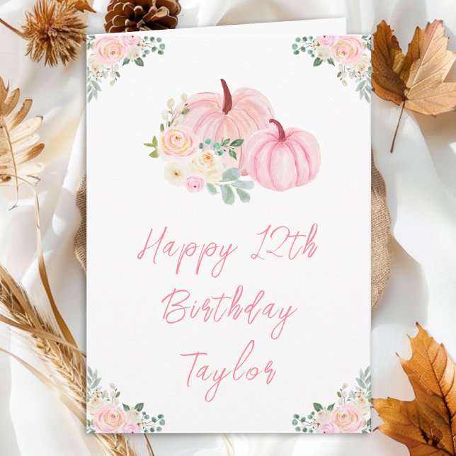 Carte Fleurs de citrouilles roses Joyeux Anniversaire (Créateur téléchargé)