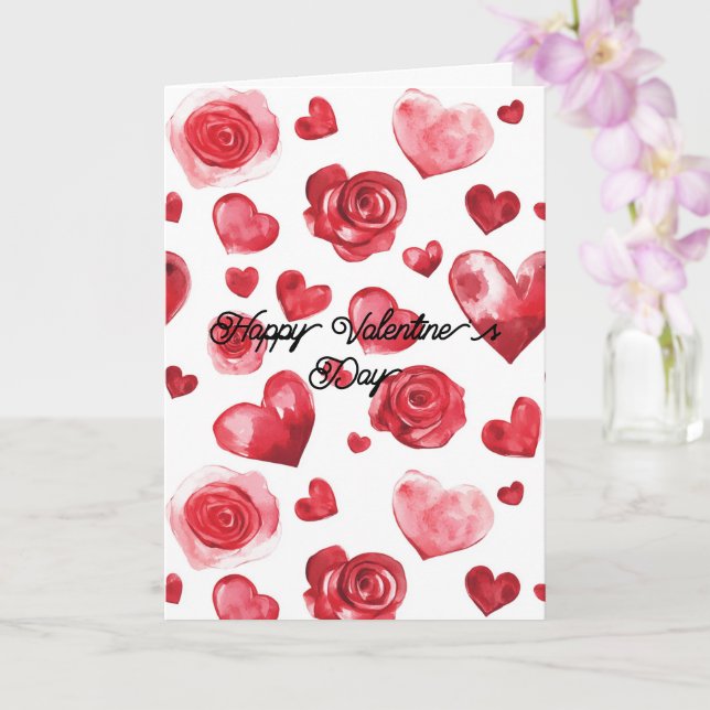 Carte Fleurs de coeurs rouges Saint-Valentin (Orchidée)