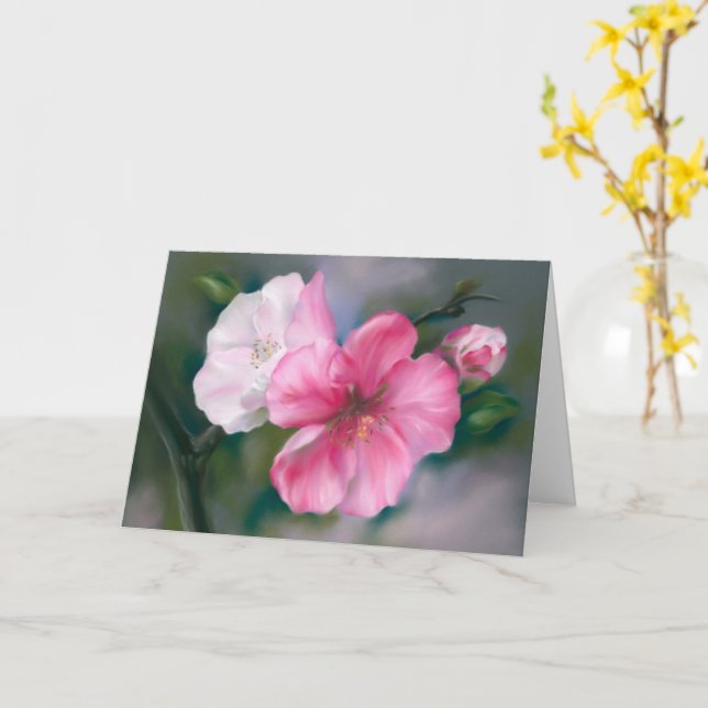 Carte Fleurs de coing rose et Bud Pastel Penser à vous (Fleur jaune)