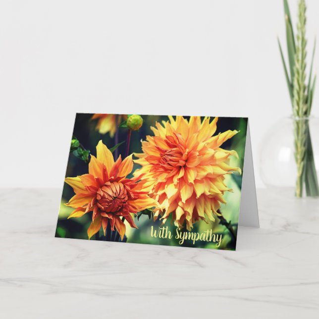 Carte Fleurs de dahlia orange et jaune avec sympathie (Devant)
