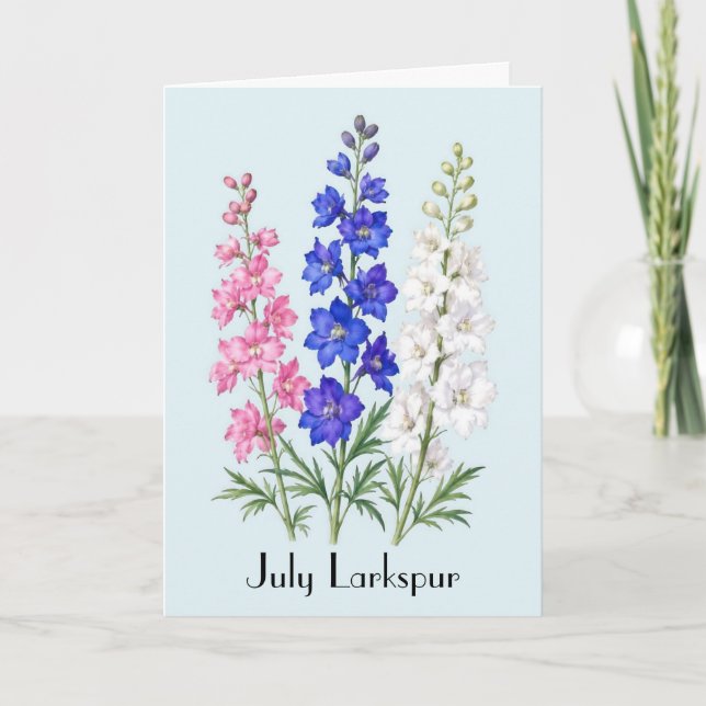 Carte Fleurs de Delphinium de juillet Salutation (Devant)