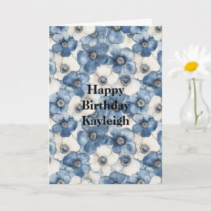 Carte Fleurs de Denim Bleu Blanc Anniversaire
