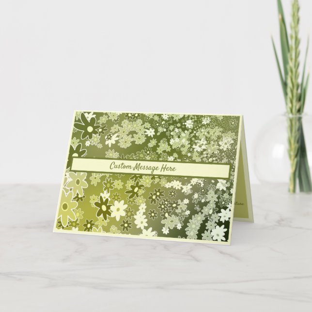 Carte Fleurs de feuillage vert rétro (Devant)