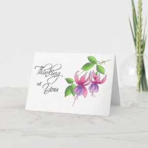 Carte Fleurs de fuchsia pensées pour vous au crayon aqua