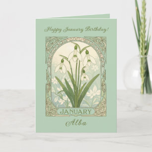 Carte Fleurs de Galanthus pour Anniversaire en Janvier A