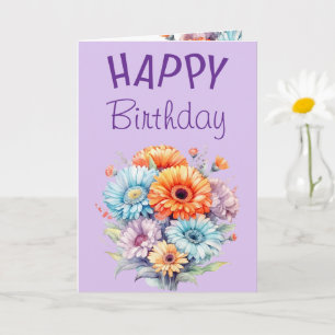 Carte Fleurs de gerbera joyeux anniversaire vierge viole