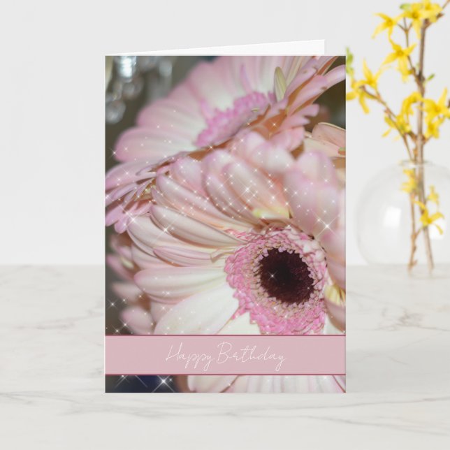 Carte Fleurs de Gerbera roses étincellent pour l'anniver (Fleur jaune)