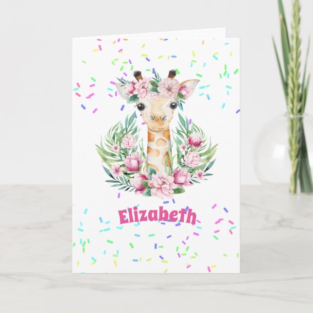 Carte Fleurs de girafe Boho Nommées Filles, Cadeaux Ados (Devant)